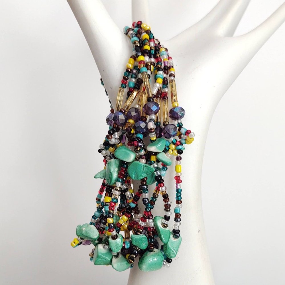 Seed bead, crystal and faux stone seed bead bracelet
